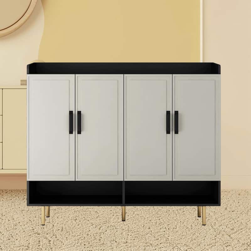 Stylish Slim Shoe Storage Rack Cabinet with 4 Doors and Adjustable Shelves for Entryway, Hallway or Closet Organization - Black,Light Yellow
