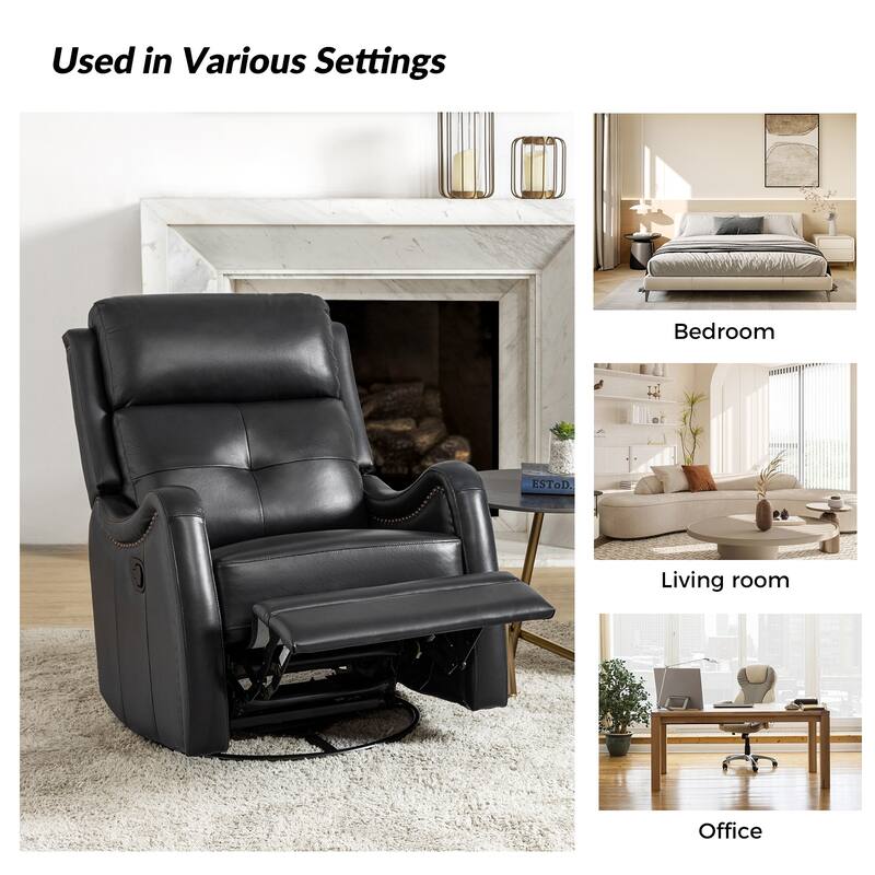 Franco Modern Genuine Leather Swivel Rocker Recliner with Nailhead Trims Sets of 2 by HULALA HOME