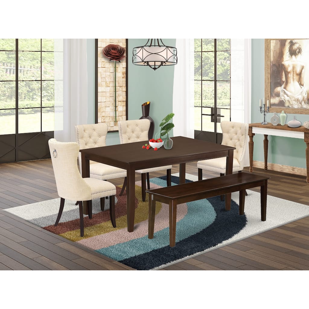 East West Furniture Dinette Set Consists of a Rectangle Dining Table and Upholstered Chairs, Mahogany (Pieces Options)