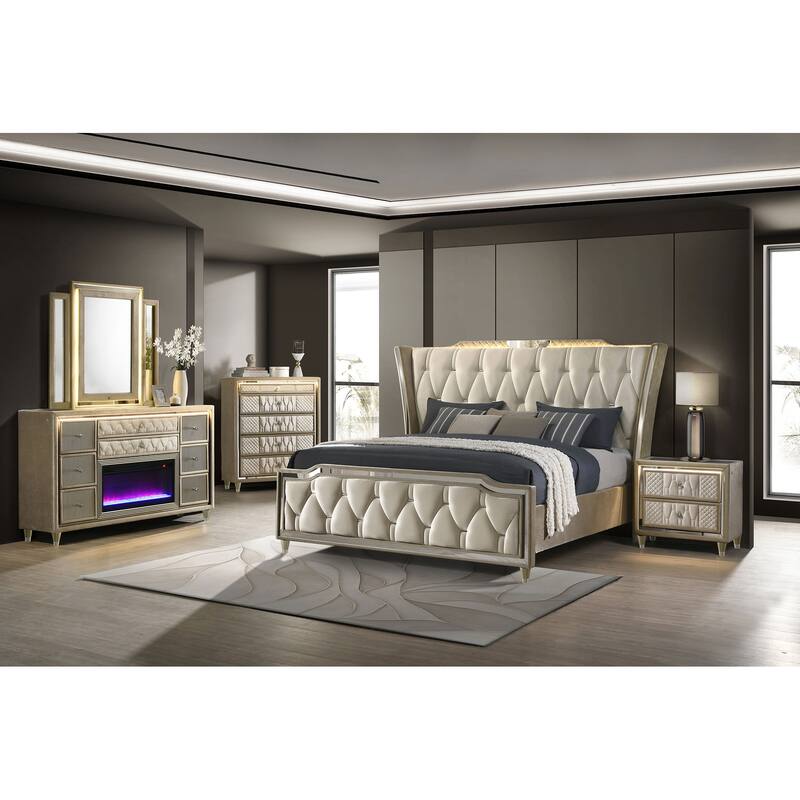 Lorient Bedroom Set Ivory and Camel - Eastern King - 5 Piece