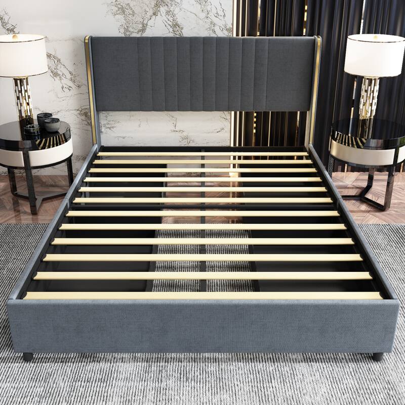 Stylish Grey or White Platform Bed with Light-Up Headboard and Drawer