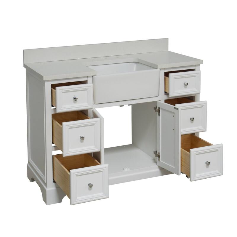 KitchenBathCollection Zelda 48" Farmhouse Bathroom Vanity with Quartz Top