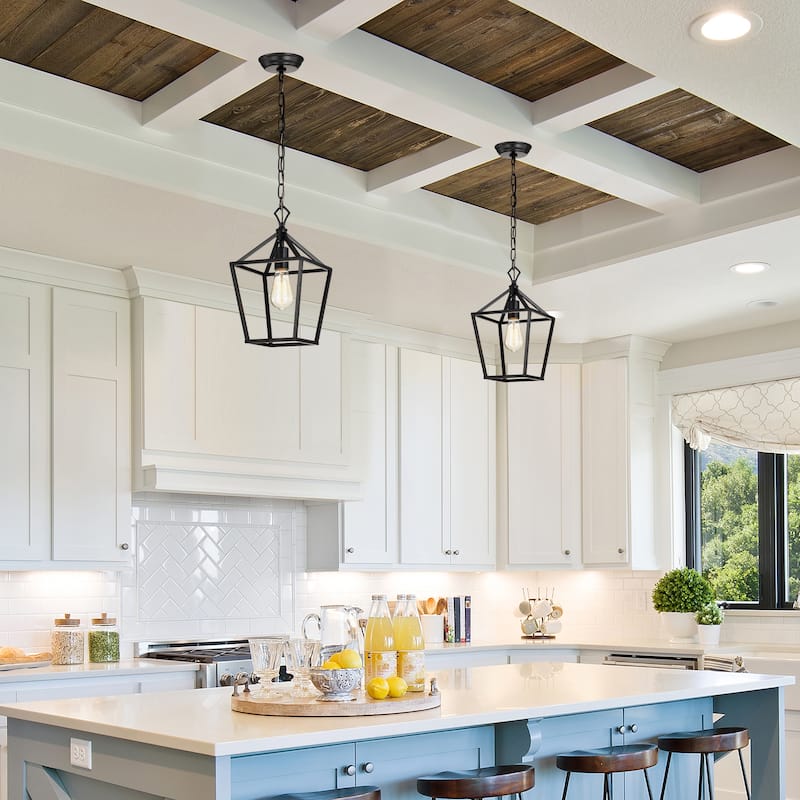 8.5 in. 1-Light Matte Black Farmhouse Mini Pendant Light Fixture
