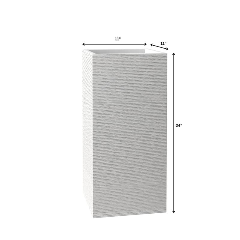 Basalt Tall Square Fiberstone Planter Modern Weather-Resistant Design for Indoor Outdoor Patio Planter Pot with Drainage