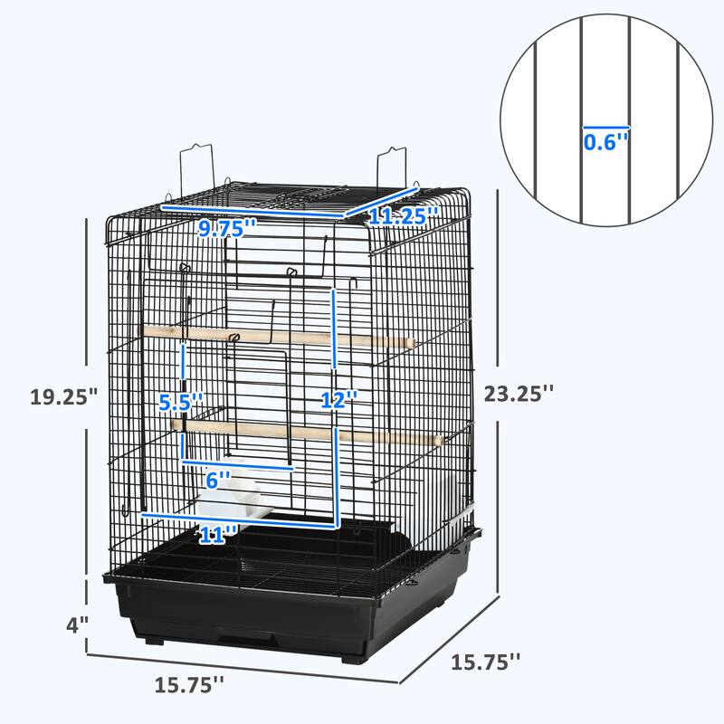 Bird Cage for Small Birds with Carry Handle and Perch on Roof - 15.75" L x 15.75" W x 23.25" H