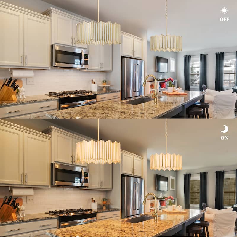 Tifany Modern Gold 4-Light Drum Chandelier Colored Glass Lights for Kitchen Island Bedroom