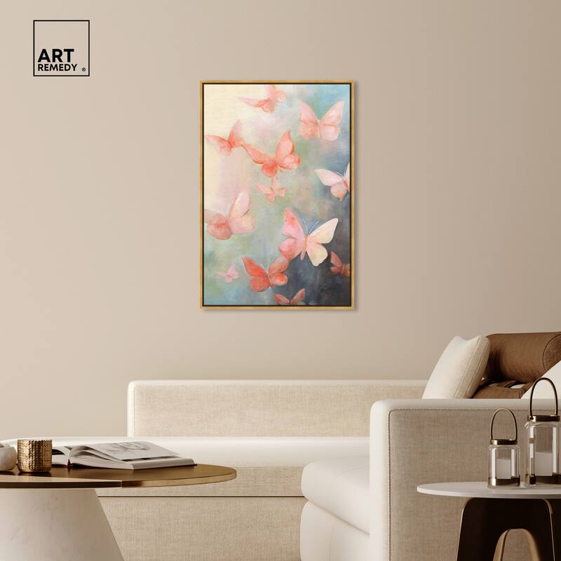 Art Remedy Peaceful Butterflies Framed Butterfly 1 Piece Canvas Wall Art