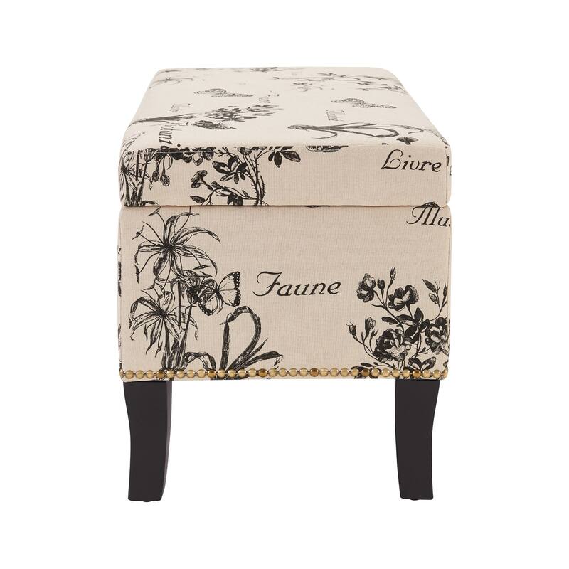 Upholstered Rectangular Botanical Storage Ottoman - 32" - Black