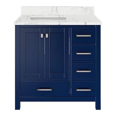 36 in. W x 22 in. D x 35.4 in. H Bath Vanity in Navy Blue with White Top and Basin