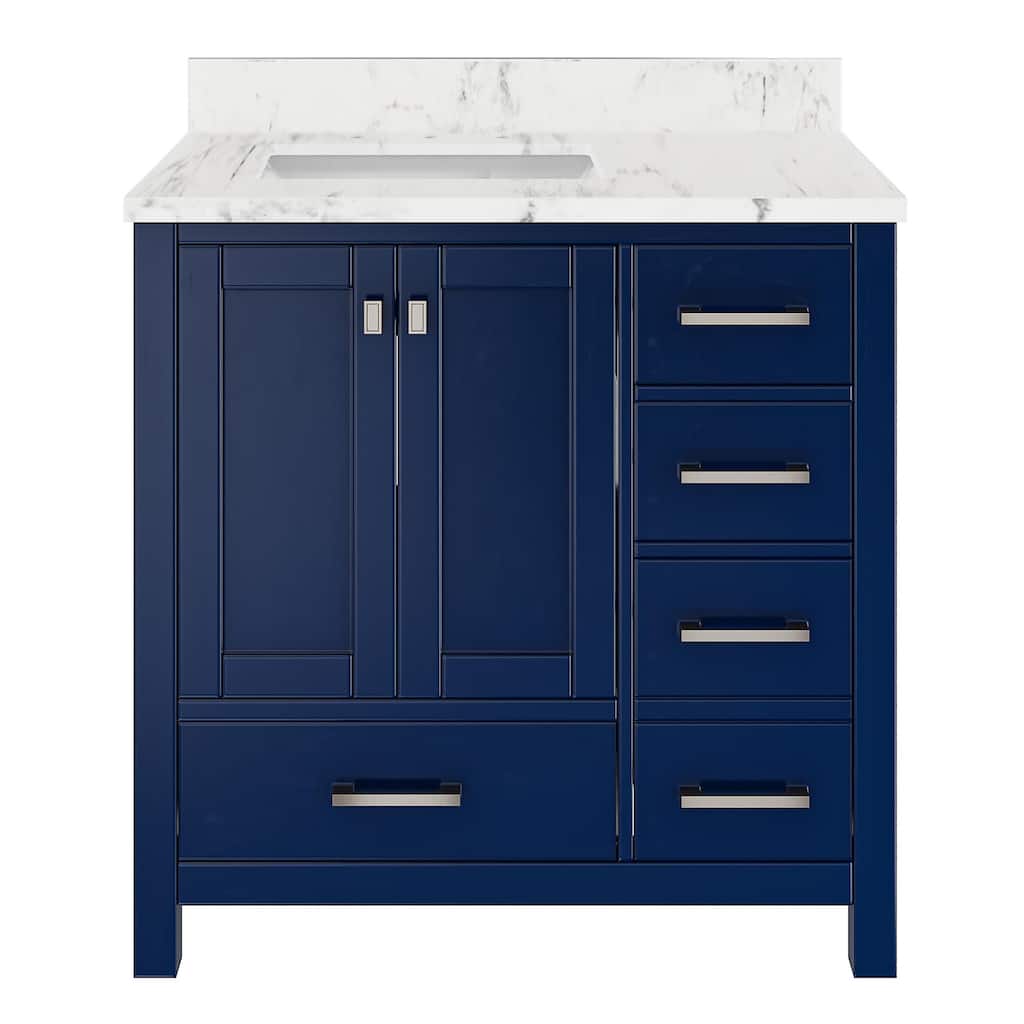 36 in. W x 22 in. D x 35.4 in. H Bath Vanity in Navy Blue with White Top and Basin