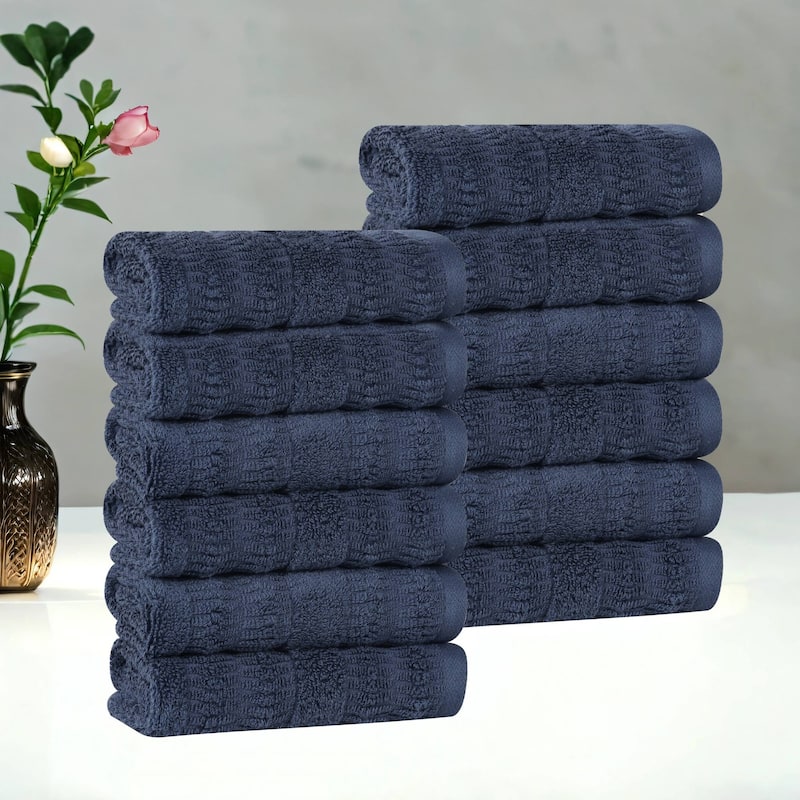 Superior Mika Smart Twist Viscose Cotton Blend Face Towels Washcloths, Set of 12 - Navy Blue