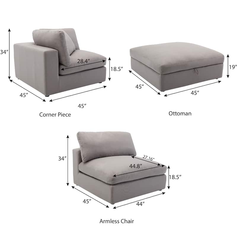 Roundhill Furniture Rivas Contemporary Feather Fill 6-Piece Modular Sectional Sofa with Ottoman