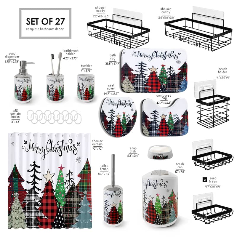 Empyrean Christmas Bathroom Set - Holiday Shower Curtain & Accessories with Soap Dispenser, Toilet Brush & Trash Can