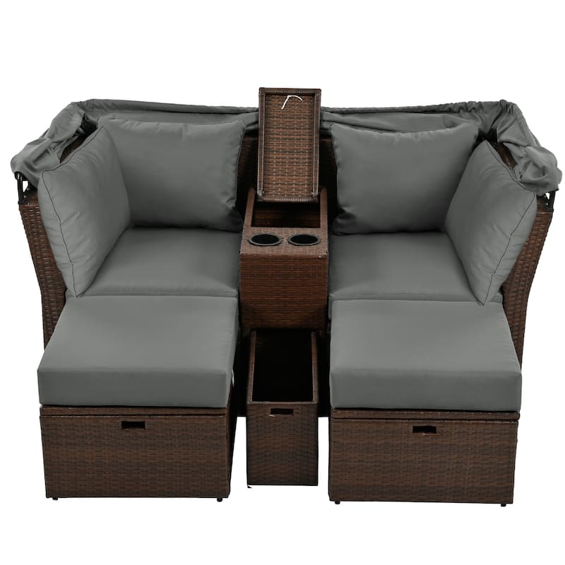 Recline Loveseat Sofa Daybed Convertible Sofa Bed with Foldable Awning