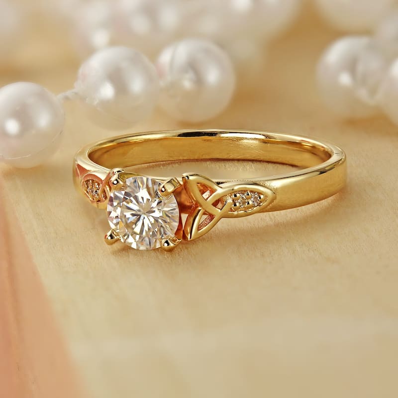 Auriya 14k Gold Modern 1/2ct Round Moissanite Engagement Ring