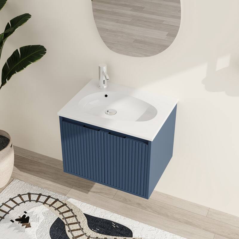 Malwee 24"/36"/48" Floating Bathroom Vanity, Wall Mounted Bathroom Vanity with Resin Top,Soft Close Doors