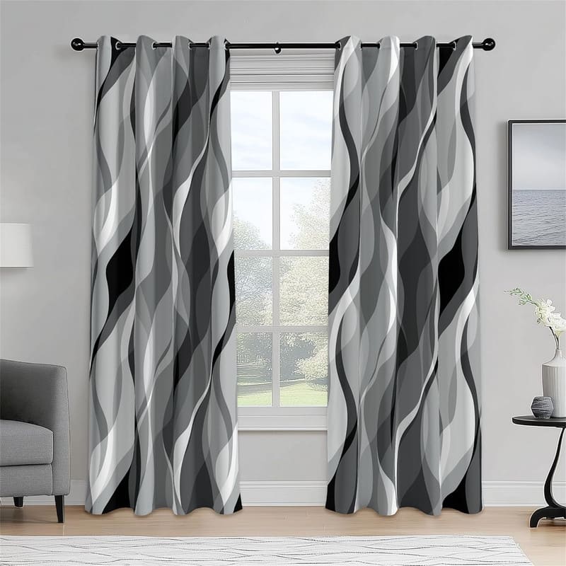 Black Grey Striped 52x96" Modern
