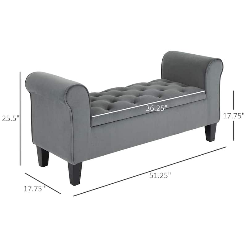Entryway Footrest Bench with Tufted Buttons, Stylish Storage Bench Hallway Bench with Flapping Lid and Armrests
