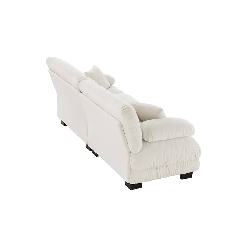 94.4" Chenille 3-Seat Sofa with Round Bolster Armrests, Deep Seat Cushions for Living Room
