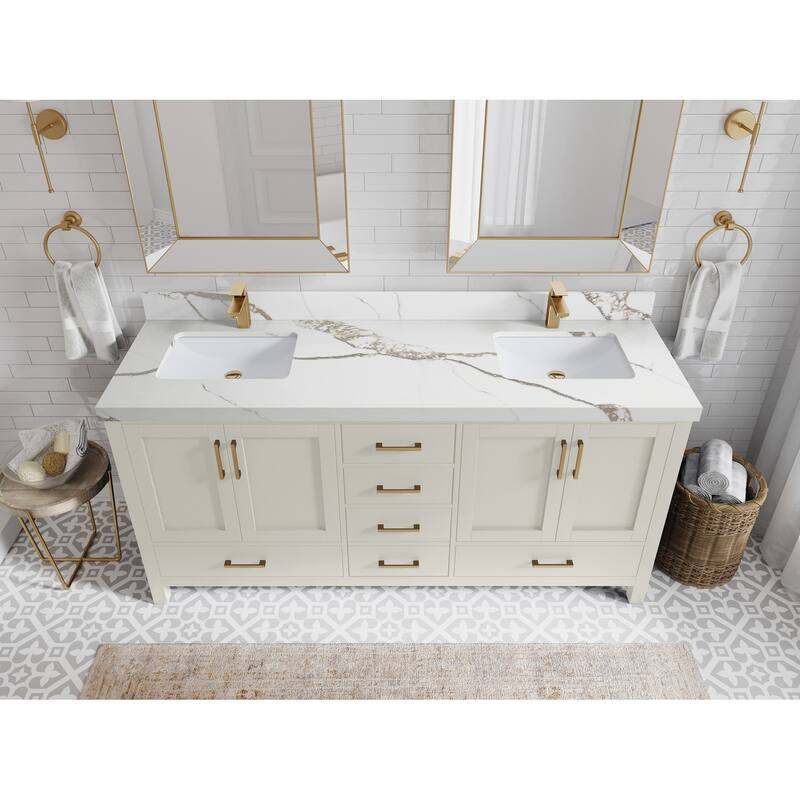 Willow Collection 72 in. W x 22 in. D Malibu Double Sink Bathroom Vanity with Countertop - 2" Calacatta Gold - FineGrain