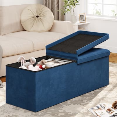 Moasis 43"Lift Top Button Tufted Fabric Storage Ottoman