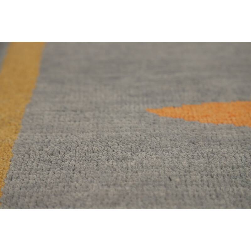 Hand Knotted Oriental 100% Wool Carpet Modern Geometric Greys & Charcoal Gabbeh Area Rug - 9' 11'' X 8' 1''
