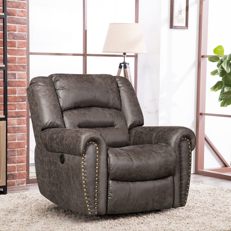 Ebello Classic Single Sofa Home Theater Recliner Seating With USB Port - Grey