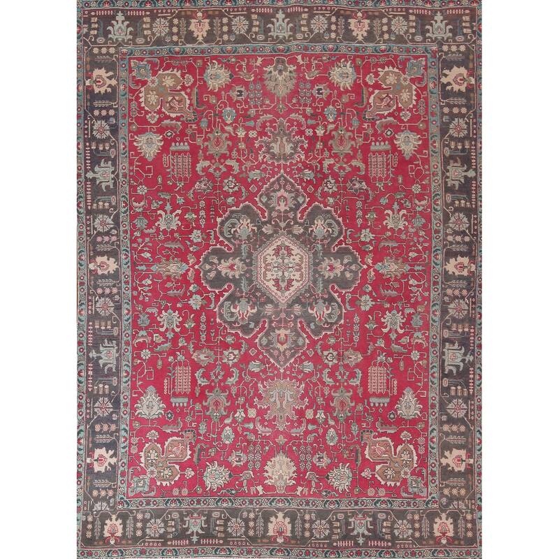 Fuchsia Pink Tabriz Persian Vintage Area Rug Handmade Wool Carpet - 9'6"x 12'8"
