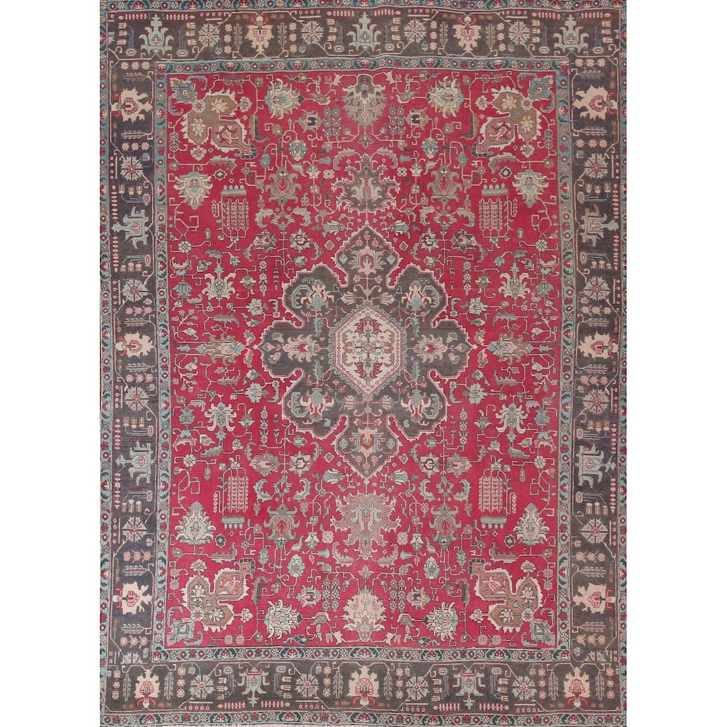 Fuchsia Pink Tabriz Persian Vintage Area Rug Handmade Wool Carpet - 9'6"x 12'8"