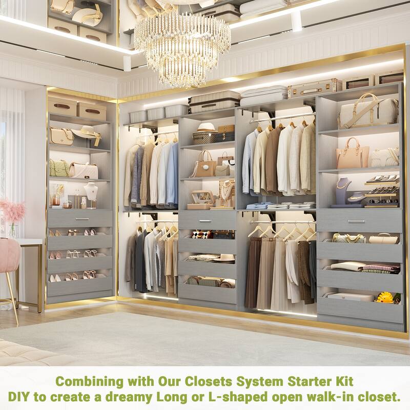 21.3'' W Closet System with 4 Wooden Drawers, 1.78FT Walk-in Closet Organizer Wardrobe with Adjustable Open Shelves