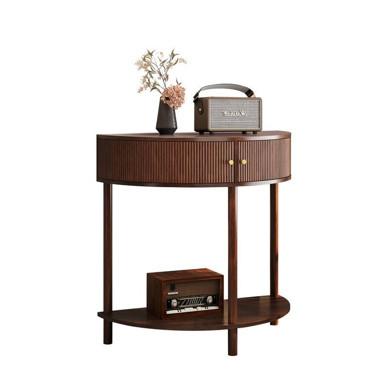 Modern 31.5" Fluted Semi-Circle Narrow Console Table with Drawers and Dual Storage Solutions