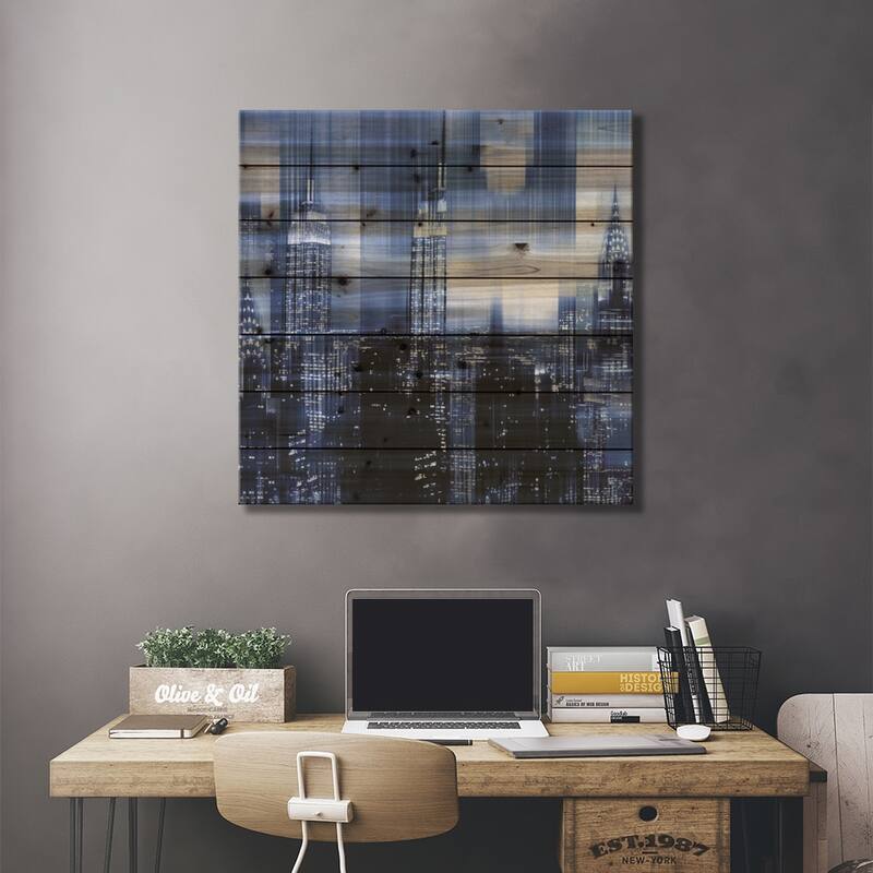 NYC - Reflections In Blue II Print On Wood by Kate Carrigan - Multi-Color