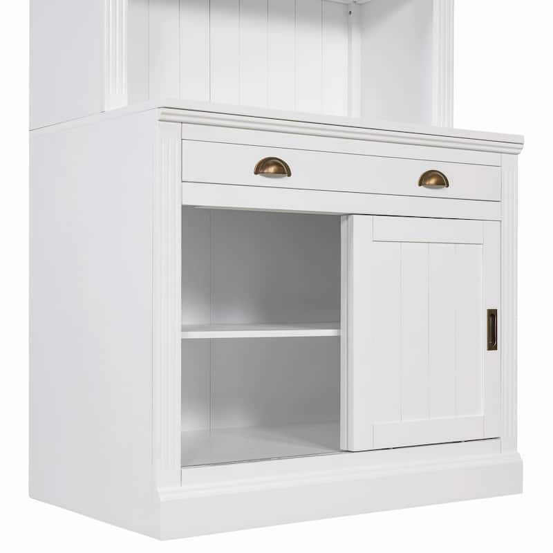 83.4" Tall Bookshelf with LED Lighting, Sliding Doors and Open Shelves