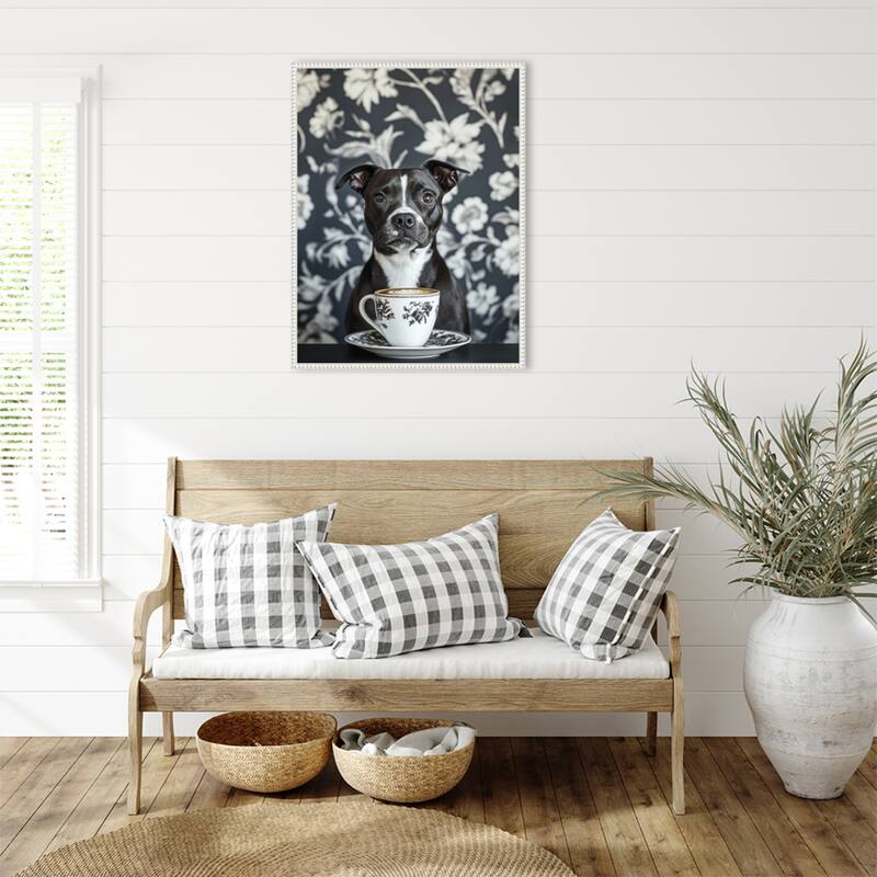 The Latte Loving Staffy by Mowzu Framed Canvas Wall Art