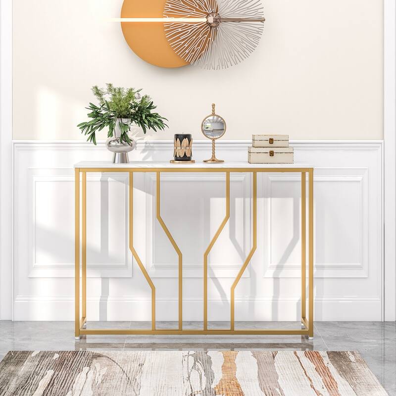 Costway 44" Gold Console Table with Faux Marble Tabletop Golden Metal - See Details