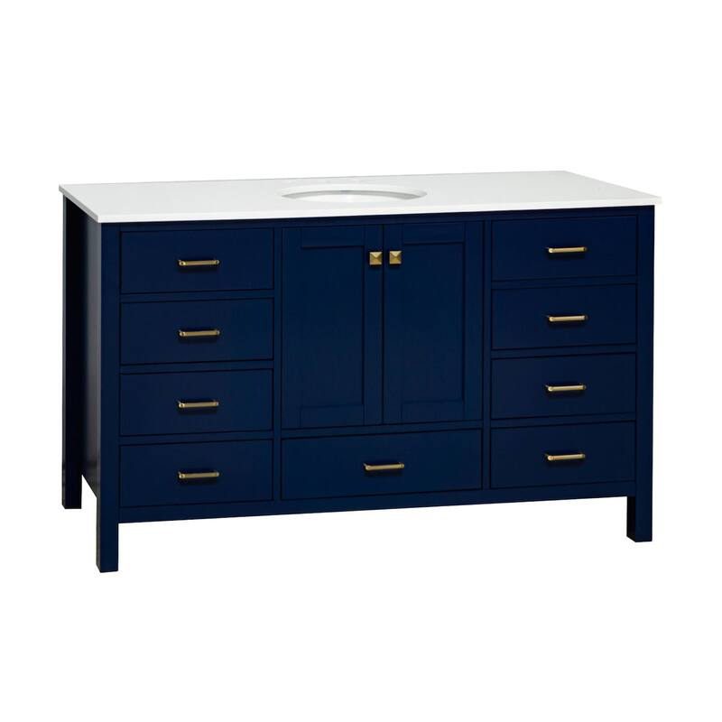 KitchenBathCollection Horizon 60" Single Bathroom Vanity with Engineered White Top