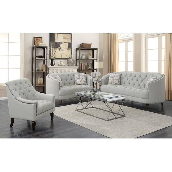 Avonlea Grey 3piece Upholstered Tufted Living Room Set On Sale Bed