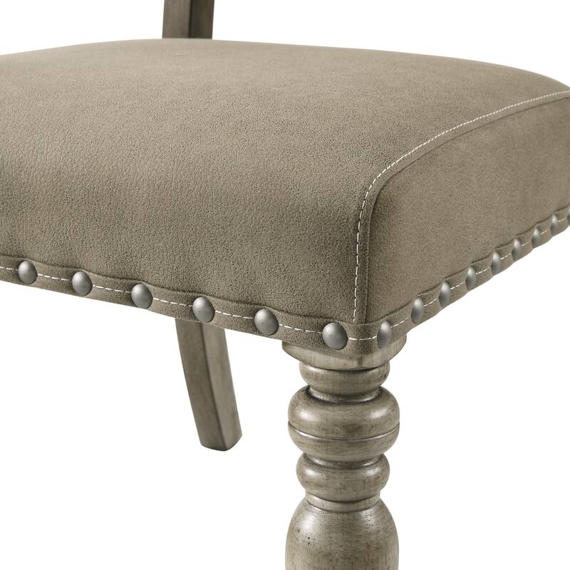 Roundhill Furniture Birmingham 8-Piece Dining Set, Extendable Table with Nailhead Chairs and Bench, Driftwood Finish