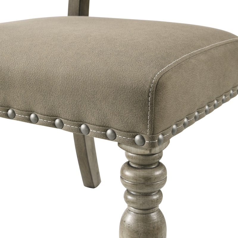 Roundhill Furniture Birmingham 7-piece Driftwood Finish Table with Nailhead Chairs Dining Set