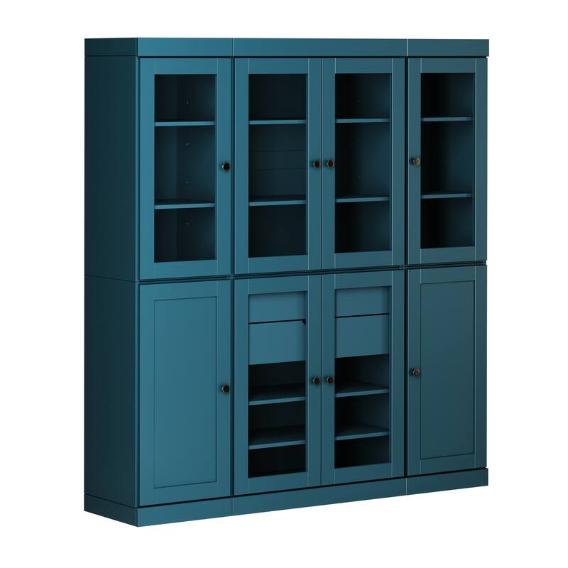 Palace Imports 100% Solid Wood 65" Pantry Cabinet with Clear Glass, Shaker Doors, 2-Drawers and Adjustable Shelves