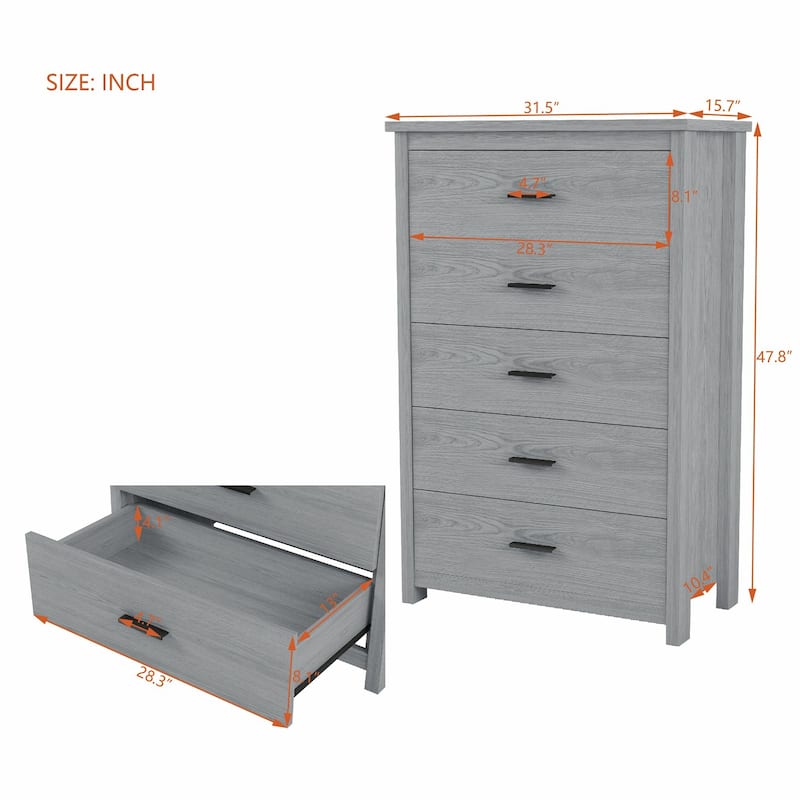 American Country Style Wooden Dresser with Five Drawers