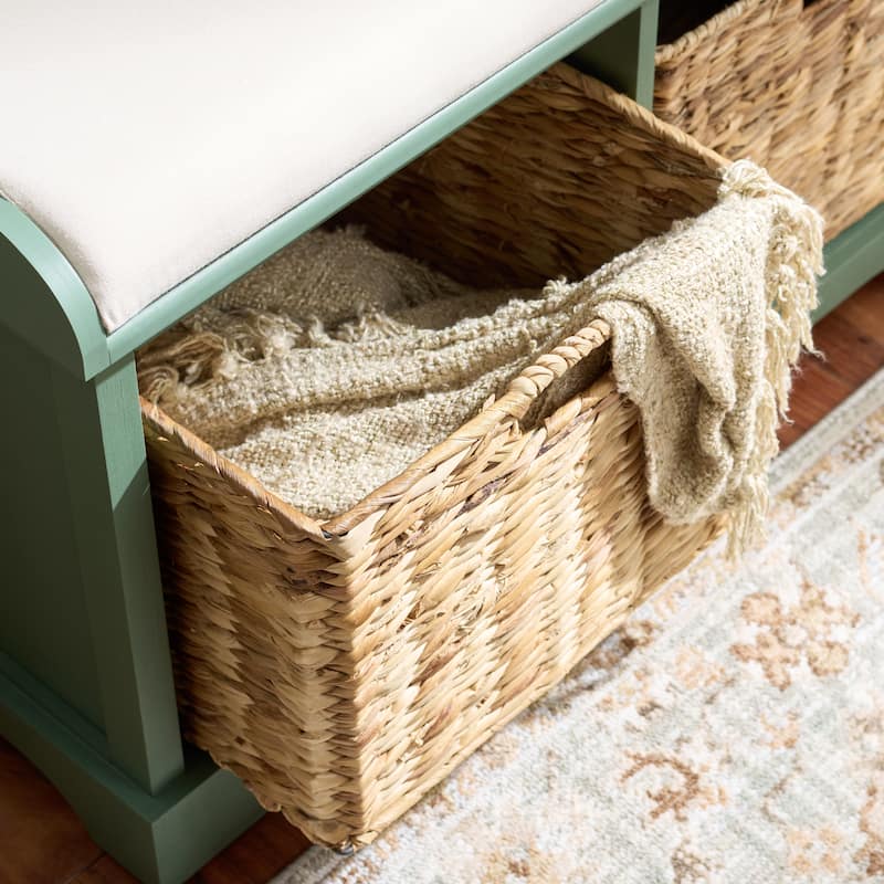 SAFAVIEH Euphemia Brown Woven Storage Basket Bench - 33.5" x 16.1" x 19.9" - 34"W x 16"D x 20"H