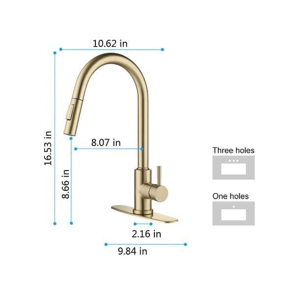 Gold Touch Kitchen Faucet with Pull Down Sprayer - spout Height:16.49 inches