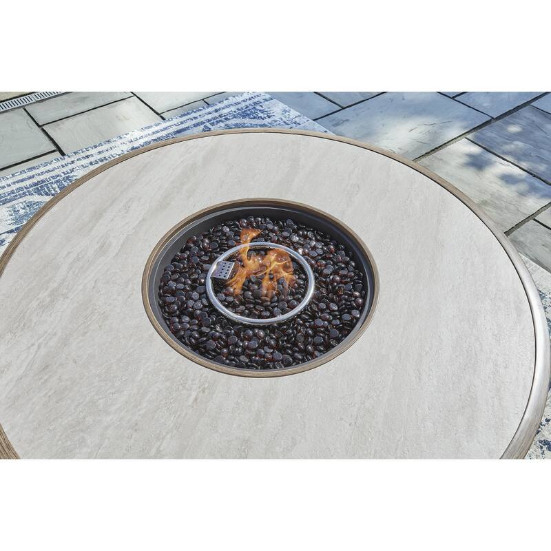 Signature Design by Ashley Rainier Ranch Beige Fire Pit Table - 47.99" W x 47.99" D x 25" H