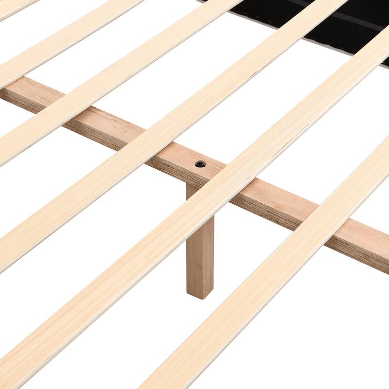 King Size Bed Frame with Headboard, Upholstered Platform Bed with Wood Slats, No Box Spring Needed