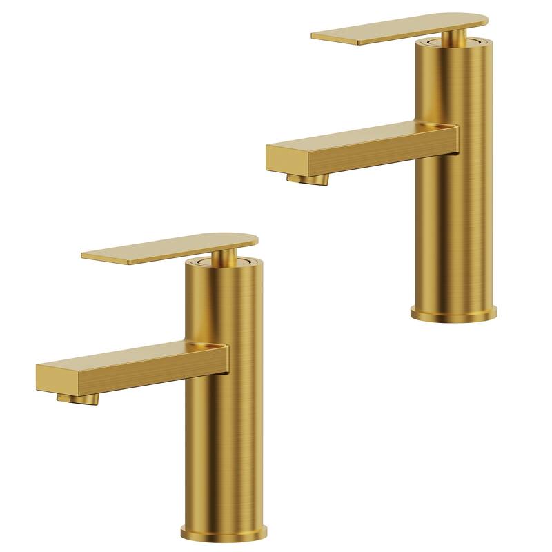 GRANDJOY 2-Pack Modern Single Handle Bathroom Vanity Faucet, Single-Hole Installation - Brushed Gold