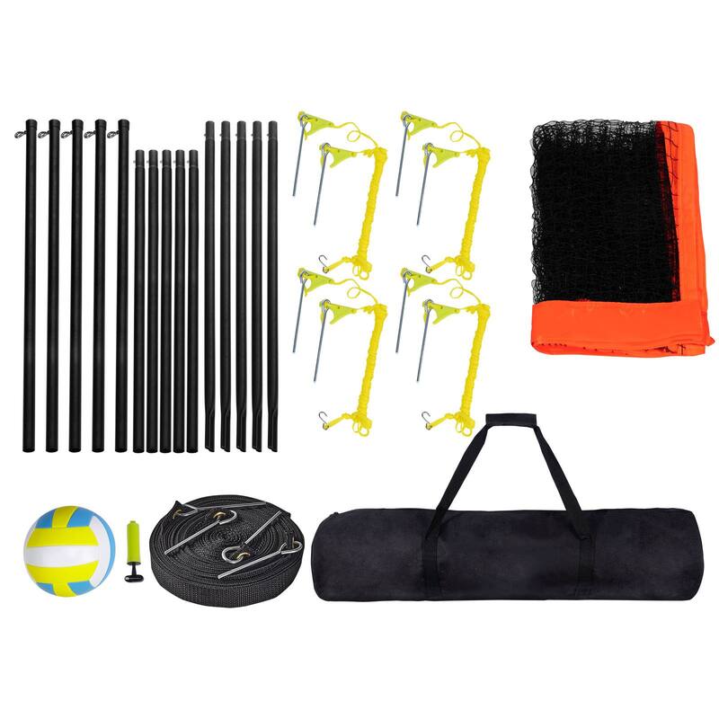 Orange Steel and PE Adjustable Volleyball Net, Weatherproof, Portable and Quick Setup