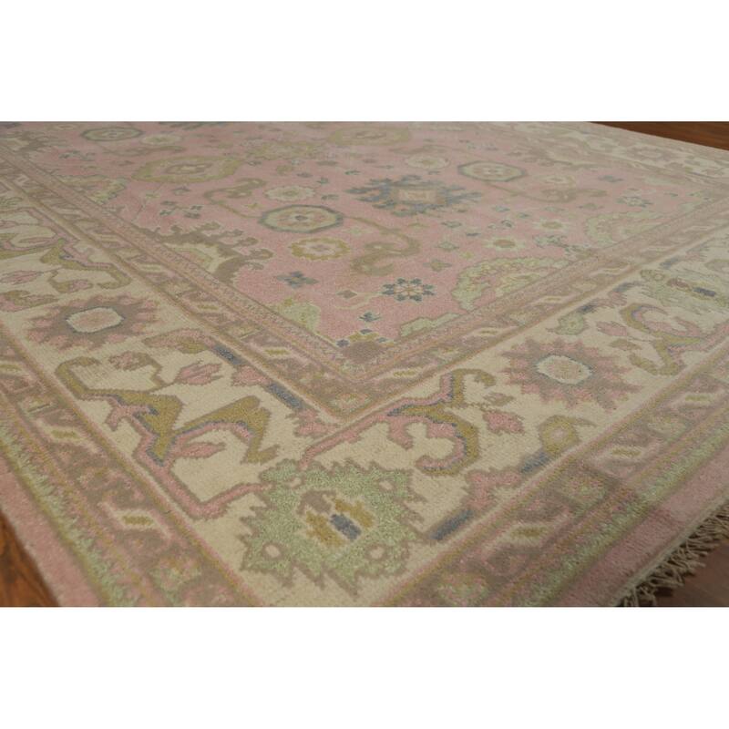 Pink Oushak Indian Area Rug Handmade Floral Wool Carpet - 7'10" x 10'1" - Pink - 7'10" x 10'1"
