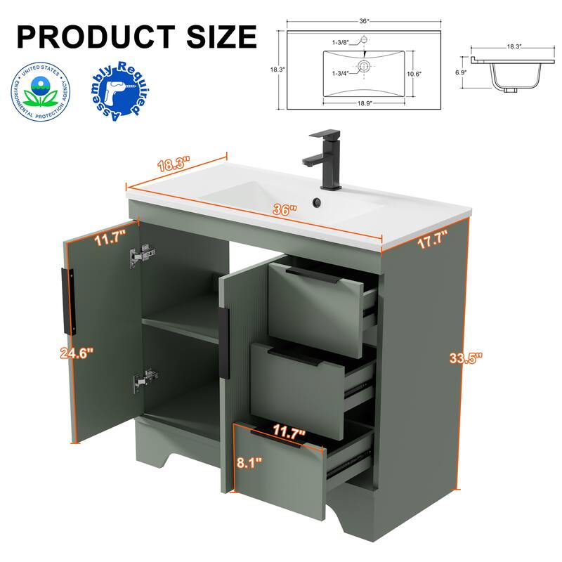 Vertical Stripes Bathroom Vanity Set with Sink Top & Faucet