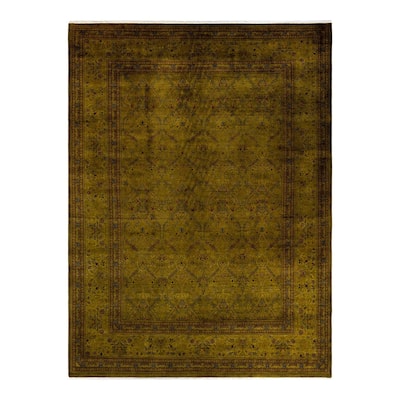 Overton Hand Knotted Wool Vintage Inspired Modern Contemporary Overdyed Green Area Rug - 9' 2" x 12' 4"